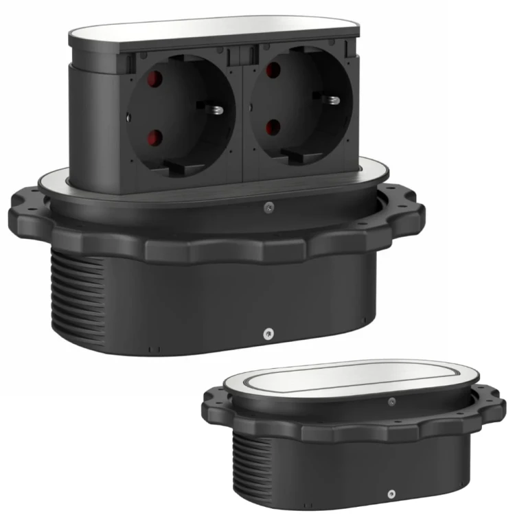 Gniazdo meblowe kuchenne wpuszczane PICCOLINO Schuko stal nierdzewna 2x230V IP44