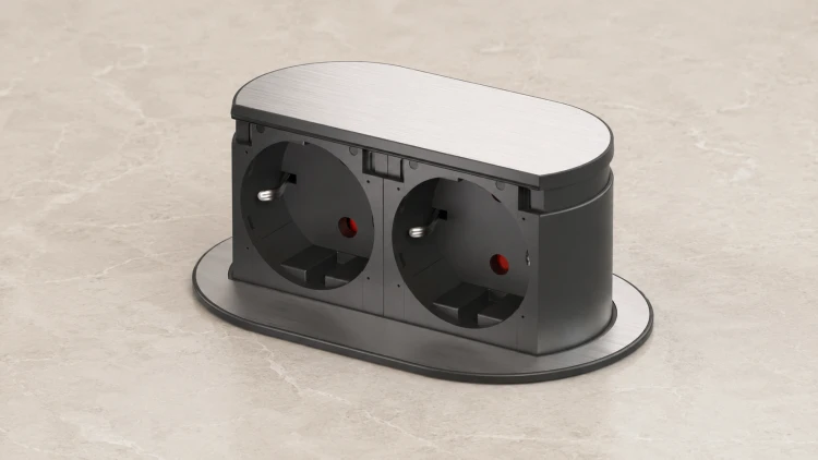 Gniazdo meblowe kuchenne wpuszczane PICCOLINO Schuko stal nierdzewna 2x230V IP44