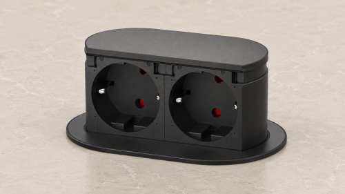Gniazdo meblowe kuchenne wpuszczane PICCOLINO czarne 2x230V Schuko IP44