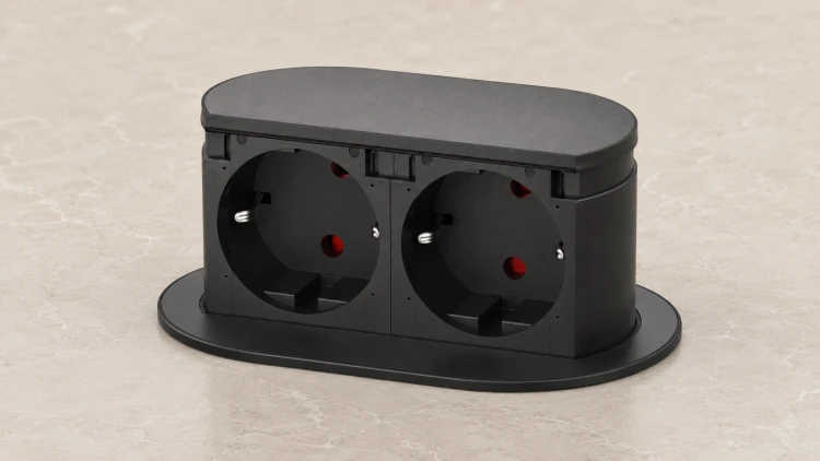 Gniazdo meblowe kuchenne wpuszczane PICCOLINO czarne 2x230V Schuko IP44