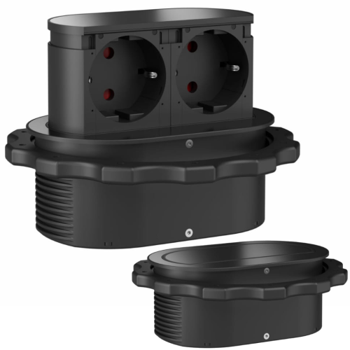 Gniazdo meblowe kuchenne wpuszczane PICCOLINO czarne 2x230V Schuko IP44