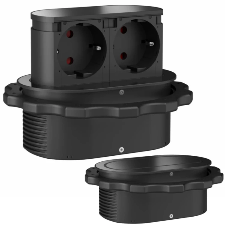 Gniazdo meblowe kuchenne wpuszczane PICCOLINO czarne 2x230V Schuko IP44