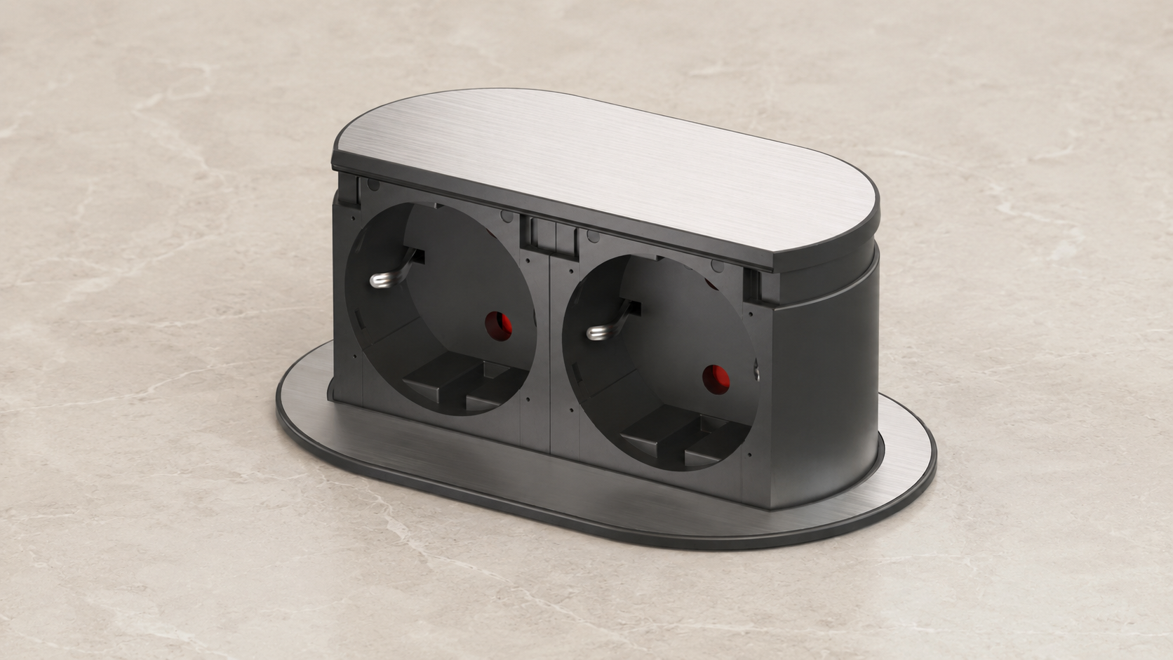 Gniazdo meblowe kuchenne wpuszczane PICCOLINO Schuko stal nierdzewna 2x230V IP44